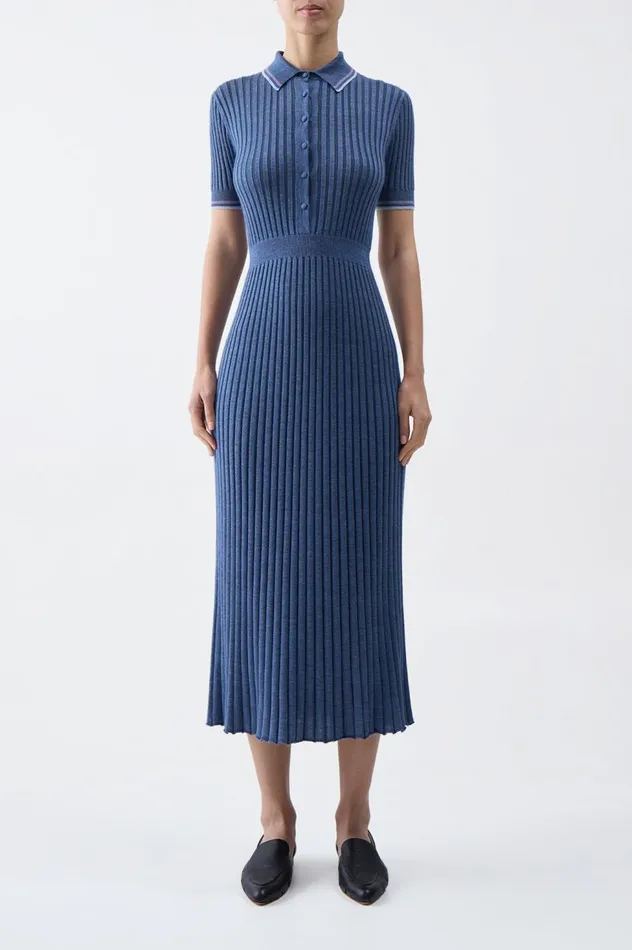 Women Dresses Gabriela Hearst Eyot Knit Dress In Denim Blue Cashmere Silk