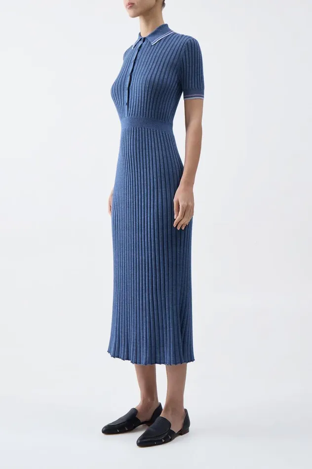 Women Dresses Gabriela Hearst Eyot Knit Dress In Denim Blue Cashmere Silk