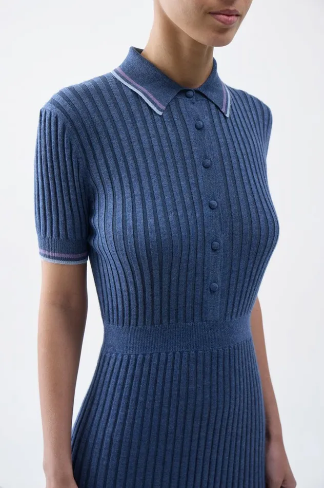 Women Dresses Gabriela Hearst Eyot Knit Dress In Denim Blue Cashmere Silk