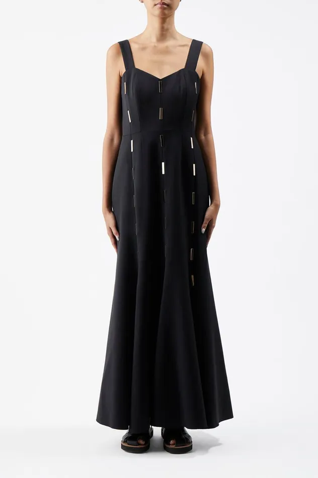 Women Dresses Gabriela Hearst Gail Dress In Black Sportswear Wool With Gold Bars