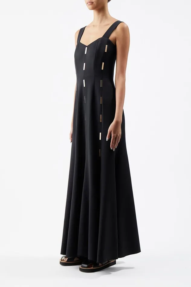 Women Dresses Gabriela Hearst Gail Dress In Black Sportswear Wool With Gold Bars