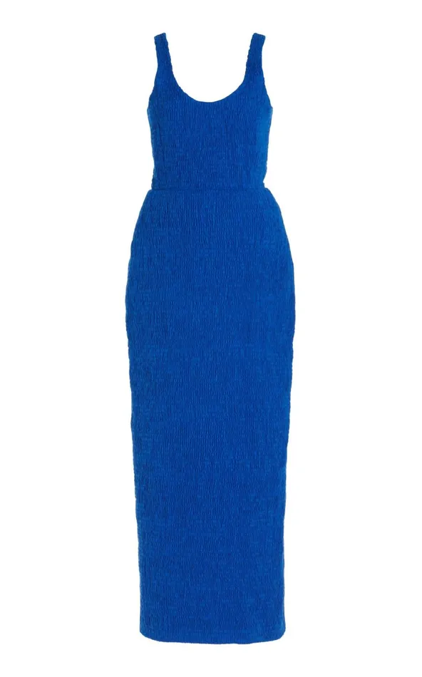 Women Dresses Gabriela Hearst Girard Shirred Dress In Sapphire Aloe Linen