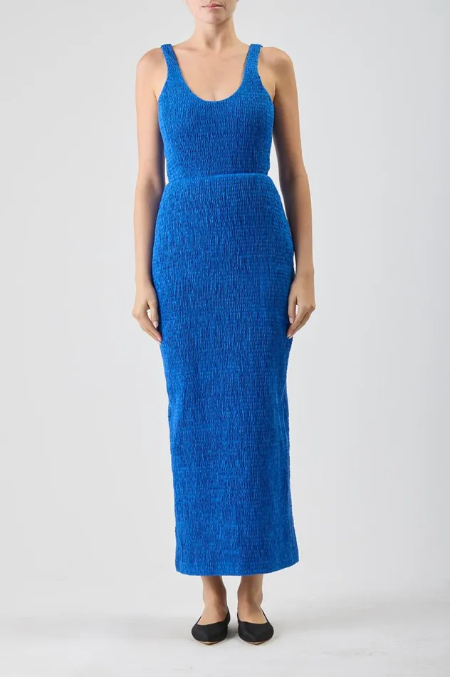 Women Dresses Gabriela Hearst Girard Shirred Dress In Sapphire Aloe Linen