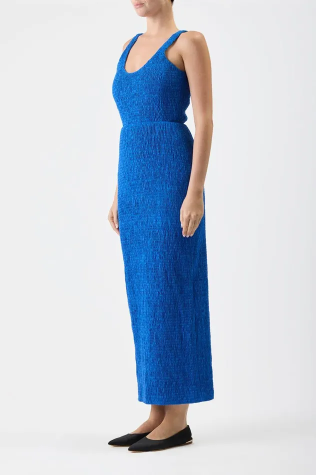 Women Dresses Gabriela Hearst Girard Shirred Dress In Sapphire Aloe Linen