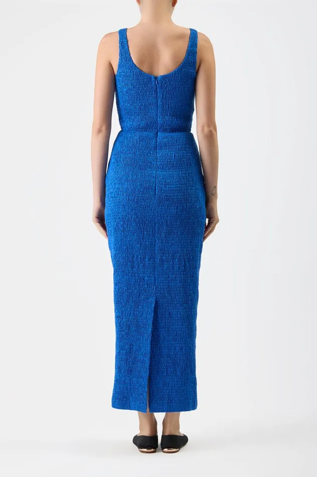 Women Dresses Gabriela Hearst Girard Shirred Dress In Sapphire Aloe Linen
