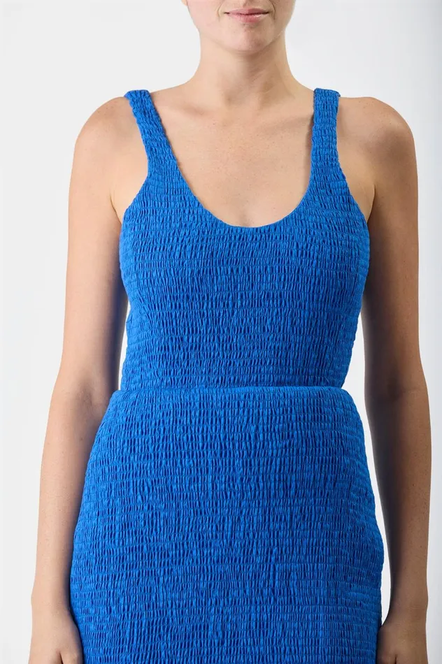 Women Dresses Gabriela Hearst Girard Shirred Dress In Sapphire Aloe Linen