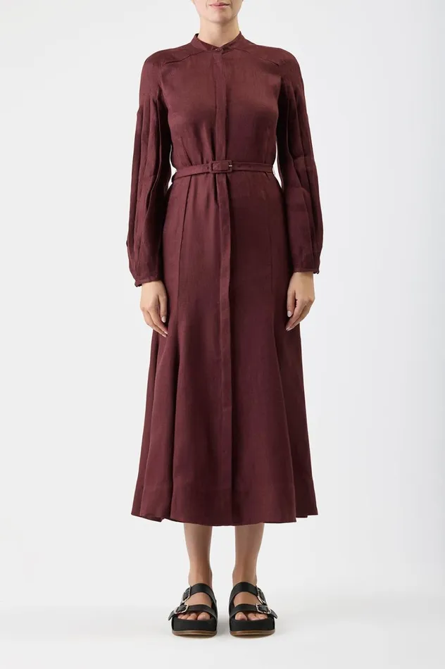 Women Dresses Gabriela Hearst Lydia Dress With Slip In Deep Bordeaux Linen