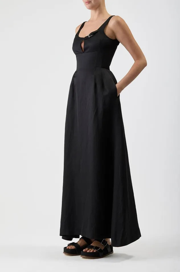Women Dresses Gabriela Hearst Sven Dress In Black Silk Linen Satin
