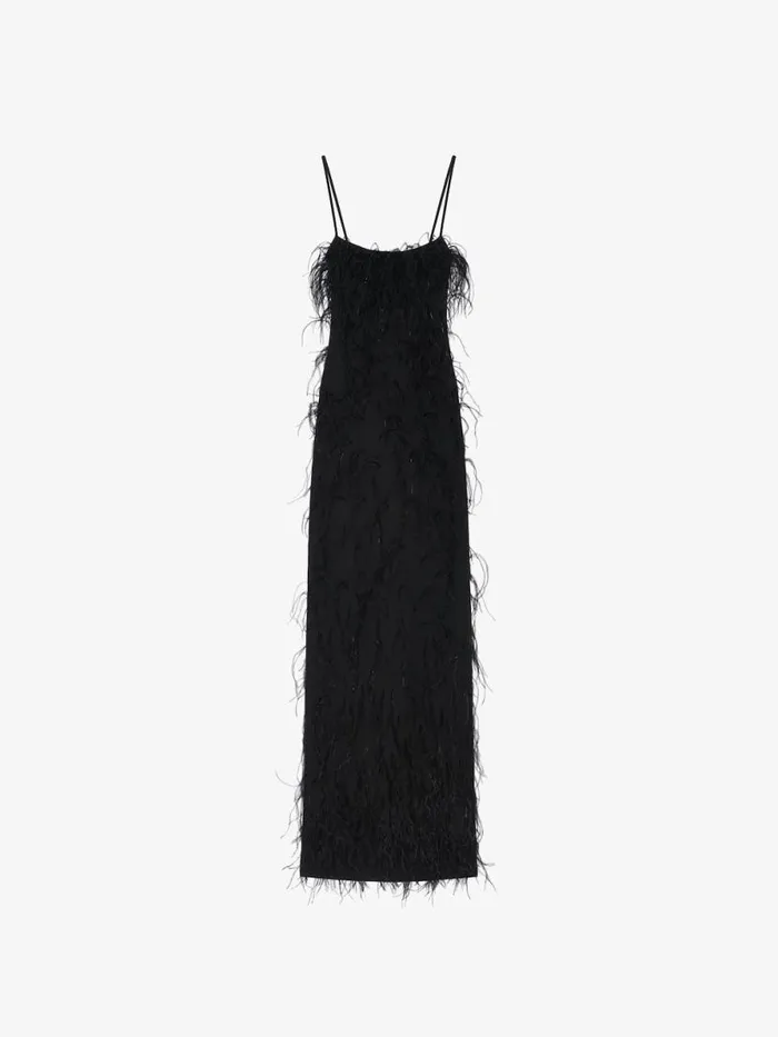 Women Dresses Givenchy Evening Straps Dress With Feathers And Lurex Black