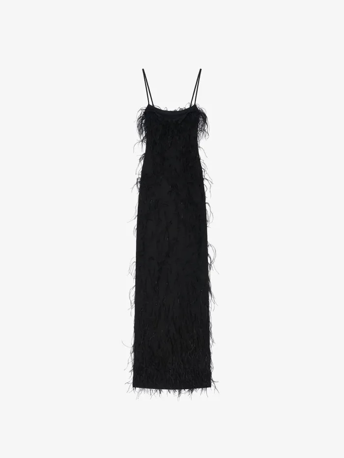 Women Dresses Givenchy Evening Straps Dress With Feathers And Lurex Black Women Dresses Givenchy Evening Straps Dress With Feathers And Lurex Black