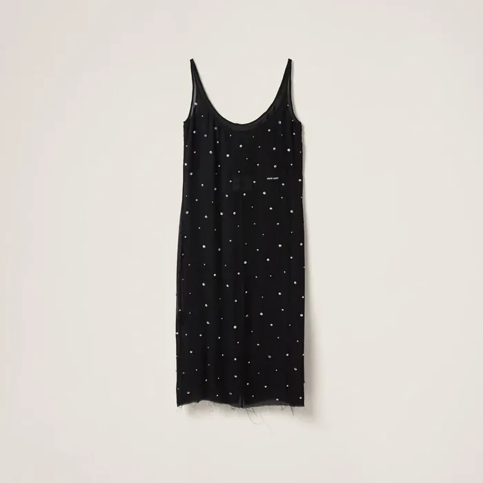 Women Dresses Miu Miu Embroidered Chiffon Dress Black