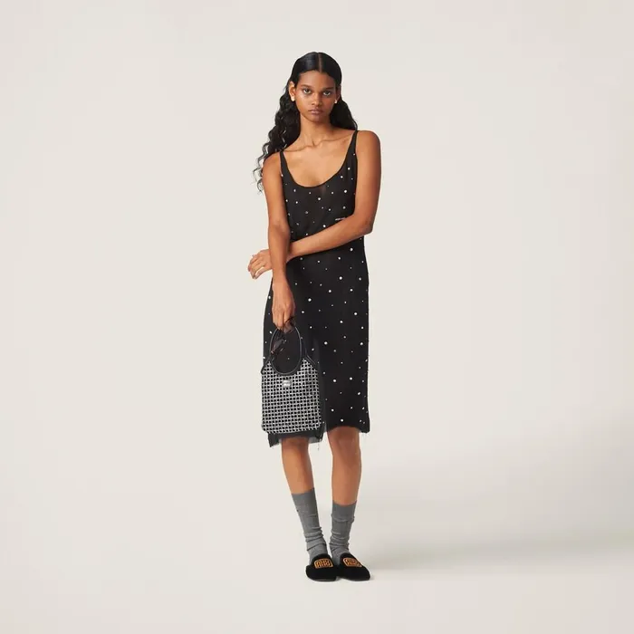Women Dresses Miu Miu Embroidered Chiffon Dress Black Women Dresses Miu Miu Embroidered Chiffon Dress Black