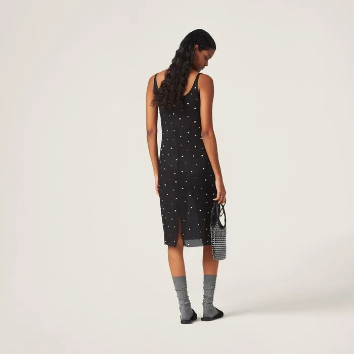 Women Dresses Miu Miu Embroidered Chiffon Dress Black Women Dresses Miu Miu Embroidered Chiffon Dress Black