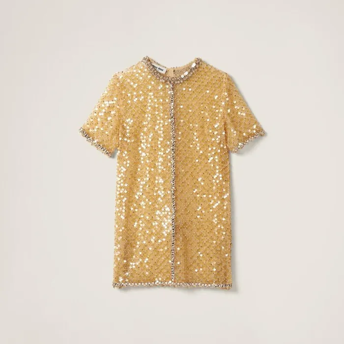 Women Dresses Miu Miu Embroidered Organza Minidress Sand Beige