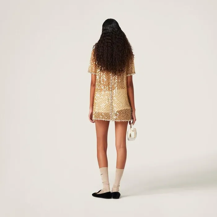 Women Dresses Miu Miu Embroidered Organza Minidress Sand Beige Women Dresses Miu Miu Embroidered Organza Minidress Sand Beige