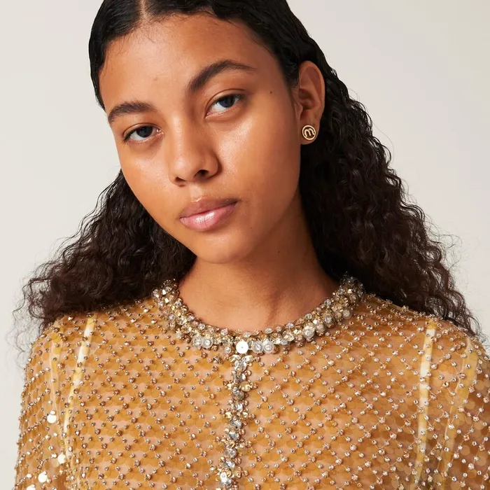 Women Dresses Miu Miu Embroidered Organza Minidress Sand Beige Women Dresses Miu Miu Embroidered Organza Minidress Sand Beige