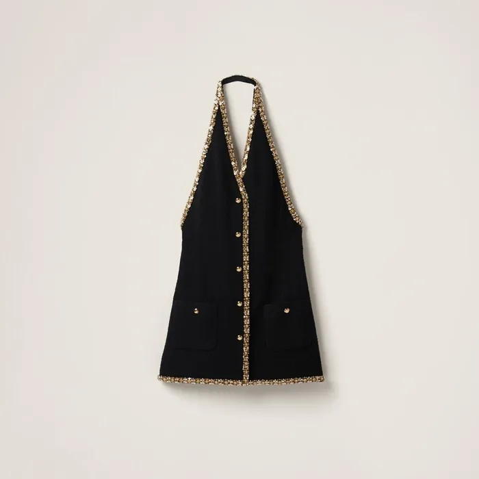 Women Dresses Miu Miu Embroidered Tweed Minidress Black
