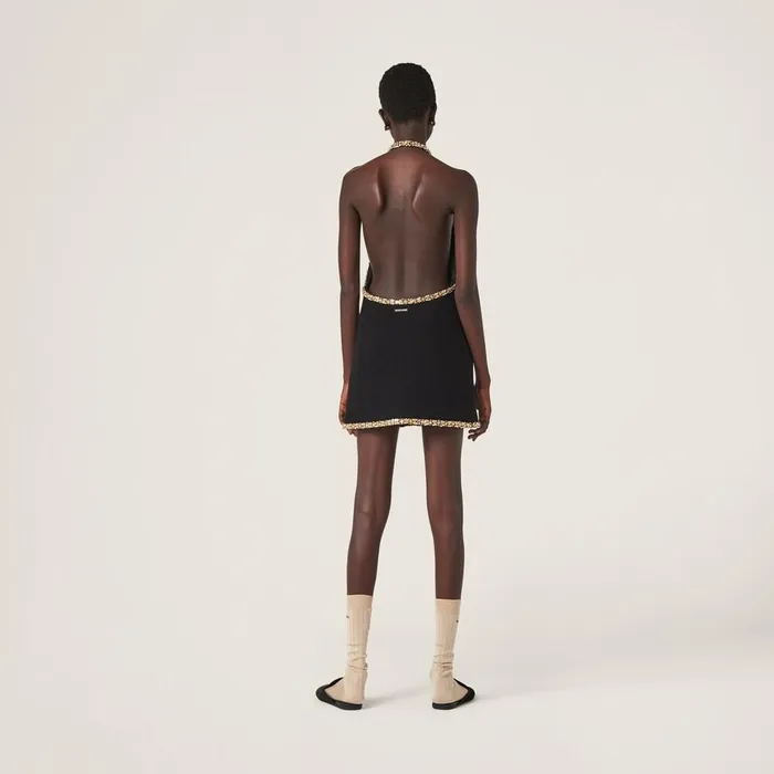 Women Dresses Miu Miu Embroidered Tweed Minidress Black Women Dresses Miu Miu Embroidered Tweed Minidress Black