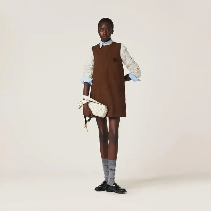 Women Dresses Miu Miu Garmentdyed Gabardine Minidress Cocoa Brown Women Dresses Miu Miu Garmentdyed Gabardine Minidress Cocoa Brown
