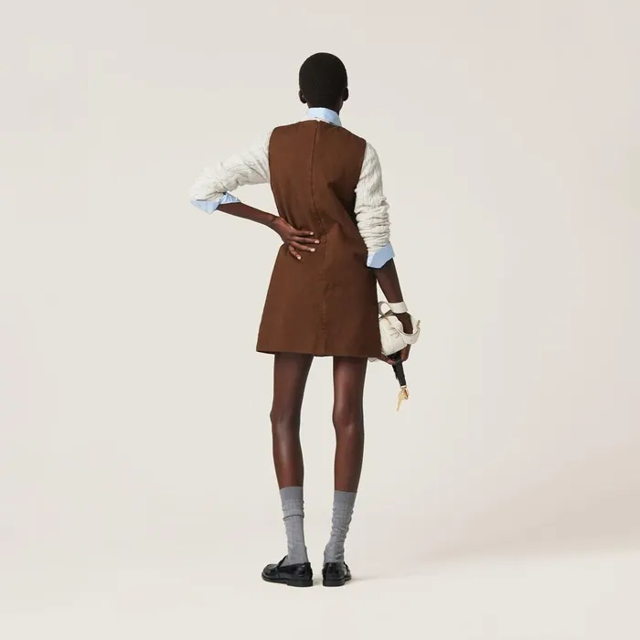 Women Dresses Miu Miu Garmentdyed Gabardine Minidress Cocoa Brown Women Dresses Miu Miu Garmentdyed Gabardine Minidress Cocoa Brown