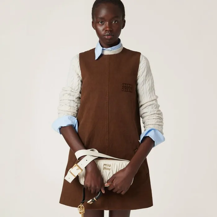 Women Dresses Miu Miu Garmentdyed Gabardine Minidress Cocoa Brown Women Dresses Miu Miu Garmentdyed Gabardine Minidress Cocoa Brown