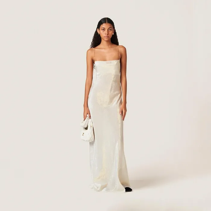 Women Dresses Miu Miu Long Mesh Dress Platinum Women Dresses Miu Miu Long Mesh Dress Platinum