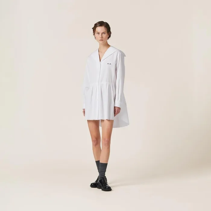 Women Dresses Miu Miu Poplin Dress White Women Dresses Miu Miu Poplin Dress White