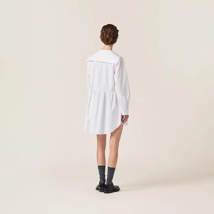 Women Dresses Miu Miu Poplin Dress White Women Dresses Miu Miu Poplin Dress White