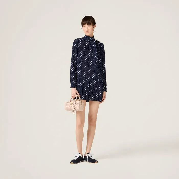 Women Dresses Miu Miu Printed Crepe De Chine Dress Blueivory Women Dresses Miu Miu Printed Crepe De Chine Dress Blueivory