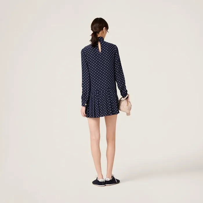 Women Dresses Miu Miu Printed Crepe De Chine Dress Blueivory Women Dresses Miu Miu Printed Crepe De Chine Dress Blueivory