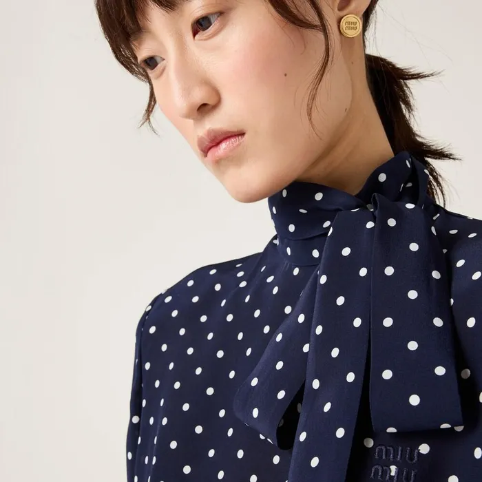 Women Dresses Miu Miu Printed Crepe De Chine Dress Blueivory Women Dresses Miu Miu Printed Crepe De Chine Dress Blueivory