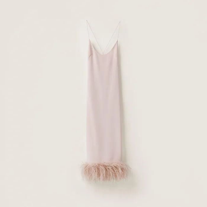 Women Dresses Miu Miu Stretch Cady Dress With Feathers Peach