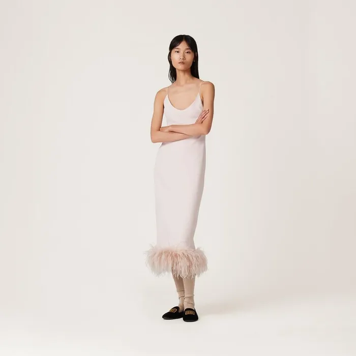 Women Dresses Miu Miu Stretch Cady Dress With Feathers Peach Women Dresses Miu Miu Stretch Cady Dress With Feathers Peach
