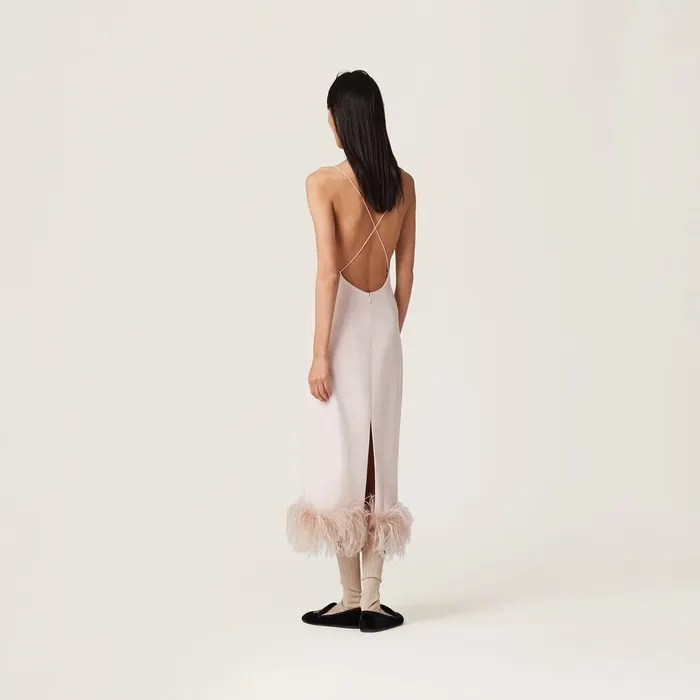Women Dresses Miu Miu Stretch Cady Dress With Feathers Peach Women Dresses Miu Miu Stretch Cady Dress With Feathers Peach