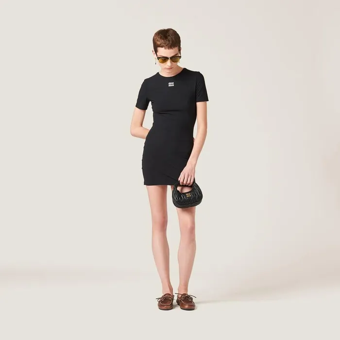 Women Dresses Miu Miu Stretch Jersey Minidress Black Women Dresses Miu Miu Stretch Jersey Minidress Black