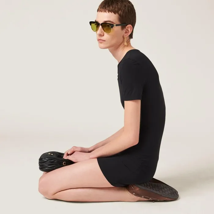 Women Dresses Miu Miu Stretch Jersey Minidress Black Women Dresses Miu Miu Stretch Jersey Minidress Black