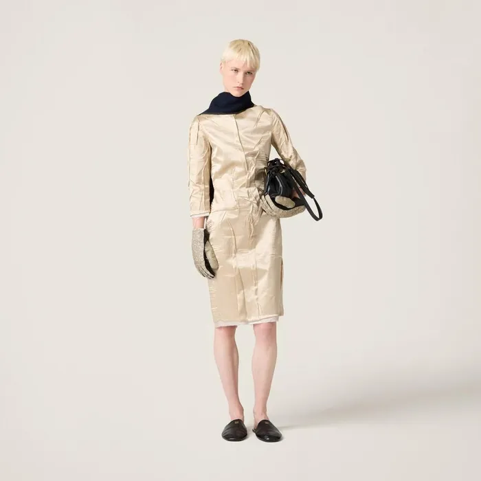 Women Dresses Miu Miu Wrinkled Crpe Satin Dress Desert Beige Women Dresses Miu Miu Wrinkled Crpe Satin Dress Desert Beige