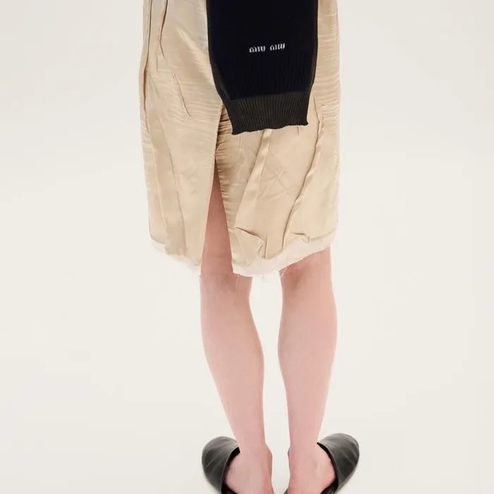 Women Dresses Miu Miu Wrinkled Crpe Satin Dress Desert Beige Women Dresses Miu Miu Wrinkled Crpe Satin Dress Desert Beige