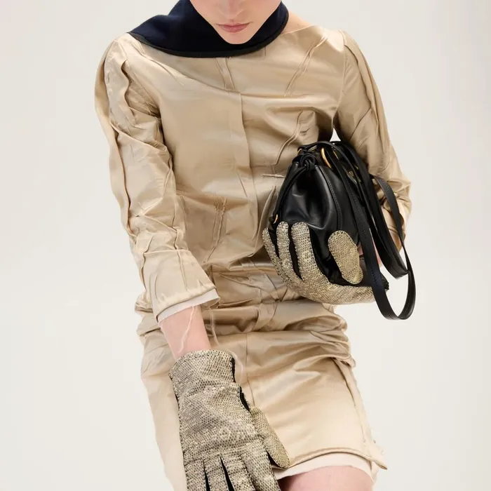 Women Dresses Miu Miu Wrinkled Crpe Satin Dress Desert Beige Women Dresses Miu Miu Wrinkled Crpe Satin Dress Desert Beige