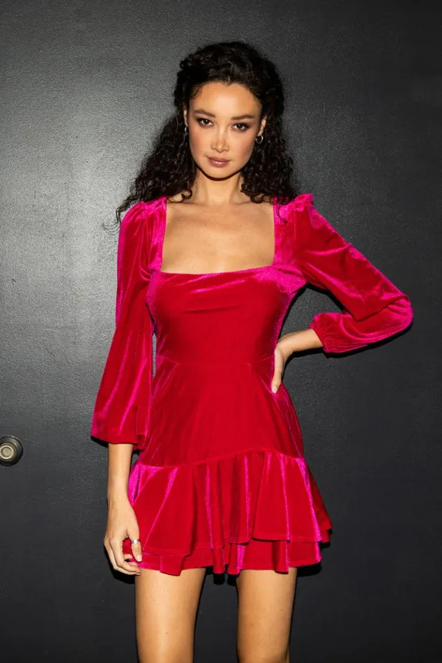 Women Dresses YUMI KIM YUMI KIM HEY LOVE VELVET DRESS Fuchsia Velvet