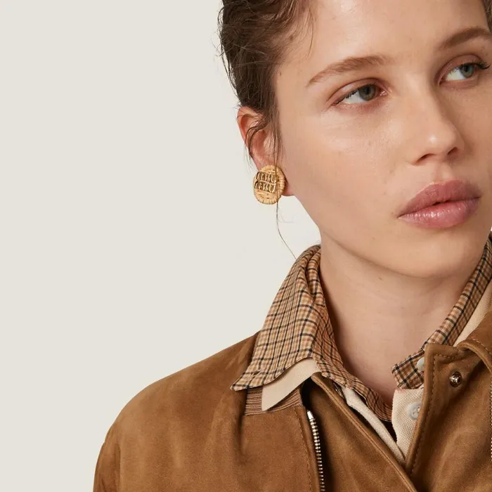Women Earrings Miu Miu Woven Fabric Earrings Natural Women Earrings Miu Miu Woven Fabric Earrings Natural