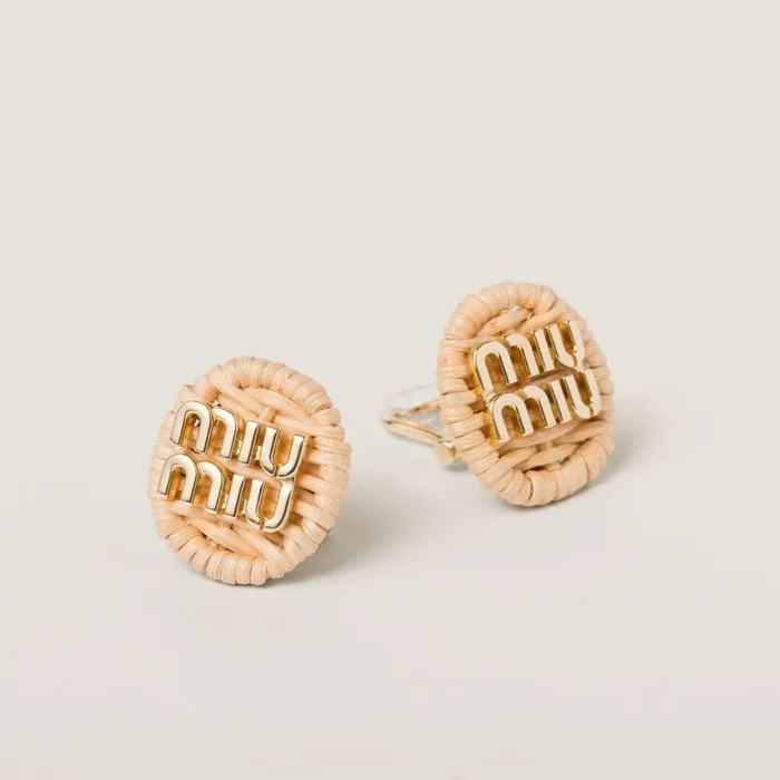 Women Earrings Miu Miu Woven Fabric Earrings Natural Women Earrings Miu Miu Woven Fabric Earrings Natural
