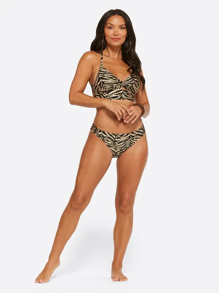 Women Eazy Zebra Side Shirred Hipster In Black Multi Jessica Simpson Swim
