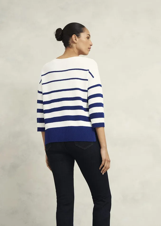 Women Elaine Stripe Cotton Blend Jumper Ivory Blue Hobbs Jumpers and Cardigans