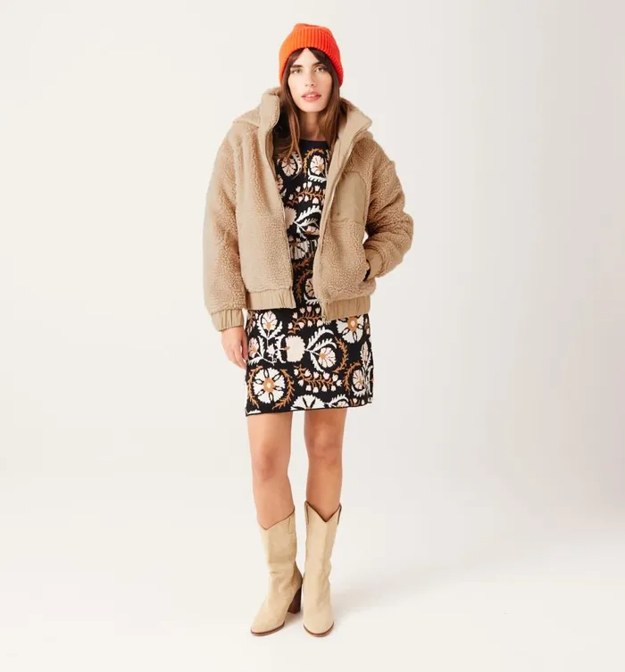 Women Faux Fleece Hooded Jacket 8211 Ecru Promod Coats
