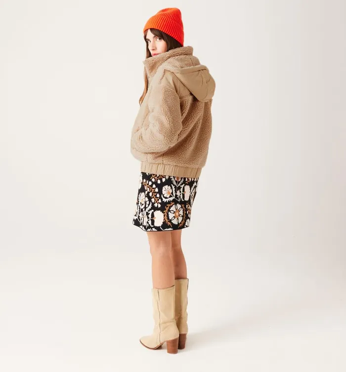 Women Faux Fleece Hooded Jacket 8211 Ecru Promod Coats