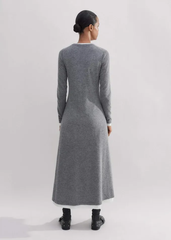 Women Fine Alpaca DoubleLayer Knit Midi Dress Dark Charcoal Melange MEEM