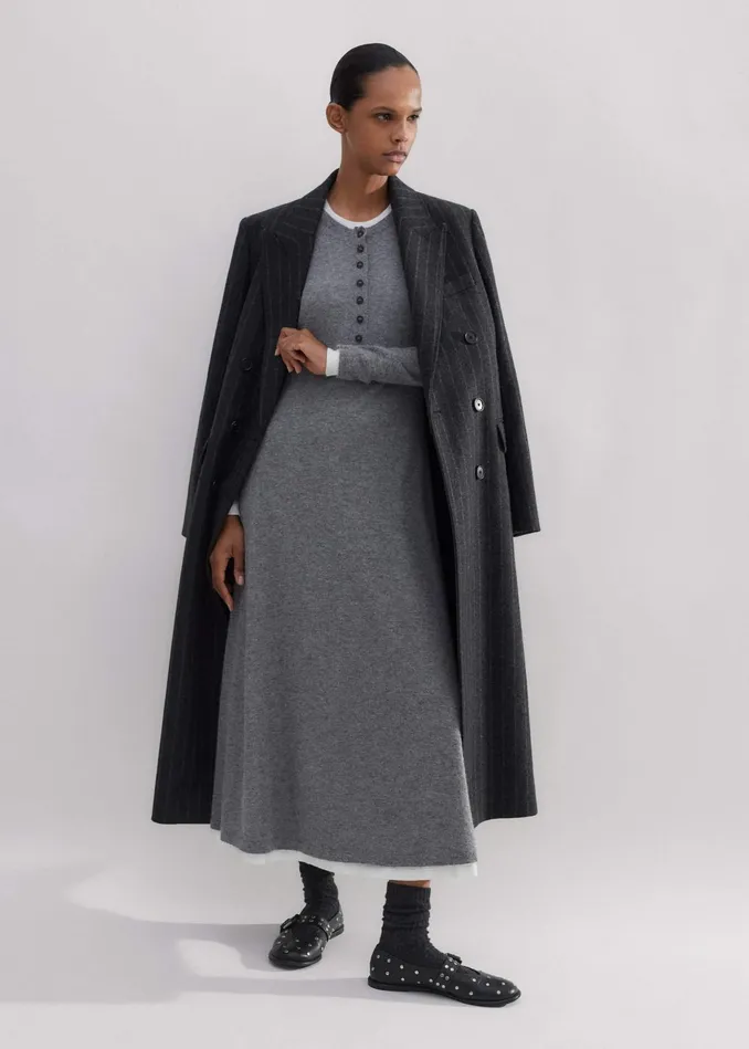 Women Fine Alpaca DoubleLayer Knit Midi Dress Dark Charcoal Melange MEEM