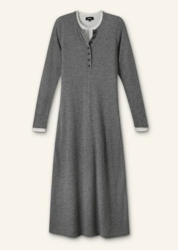Women Fine Alpaca DoubleLayer Knit Midi Dress Dark Charcoal Melange MEEM