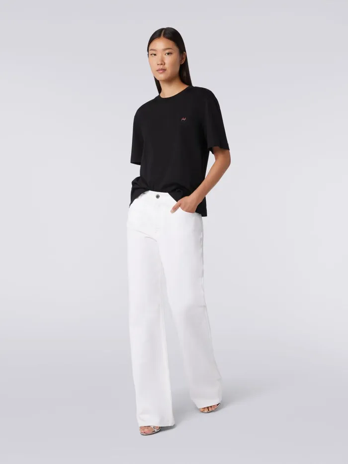 Women FivePocket Palazzo Trousers With Zigzag Embroidery On The Back Pocket White Missoni Trousers Women FivePocket Palazzo Trousers With Zigzag Embroidery On The Back Pocket White Missoni Trousers